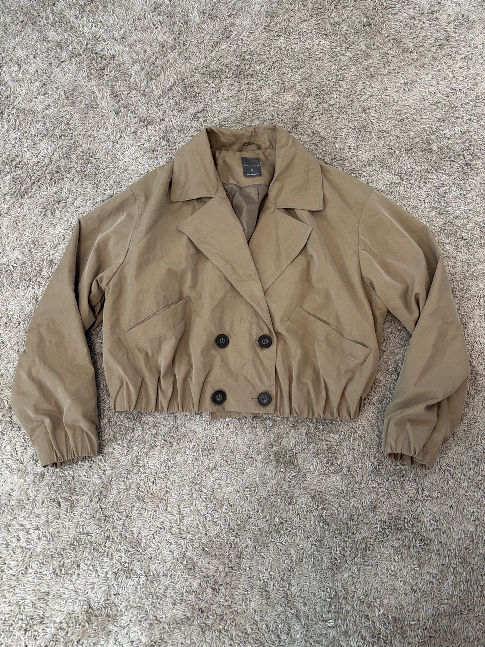 Cropped Tan Women's Trench Jacket - Classic Double-Breasted Style